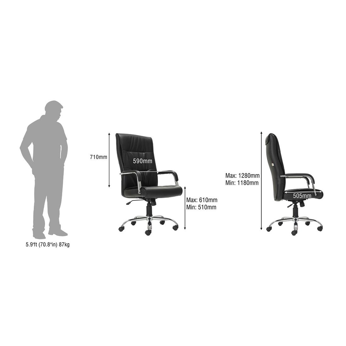 Durian High Back Leatherette Chair Black 590 x 505 x 1280 mm Hot Pressed Plywood Office Chairs_4