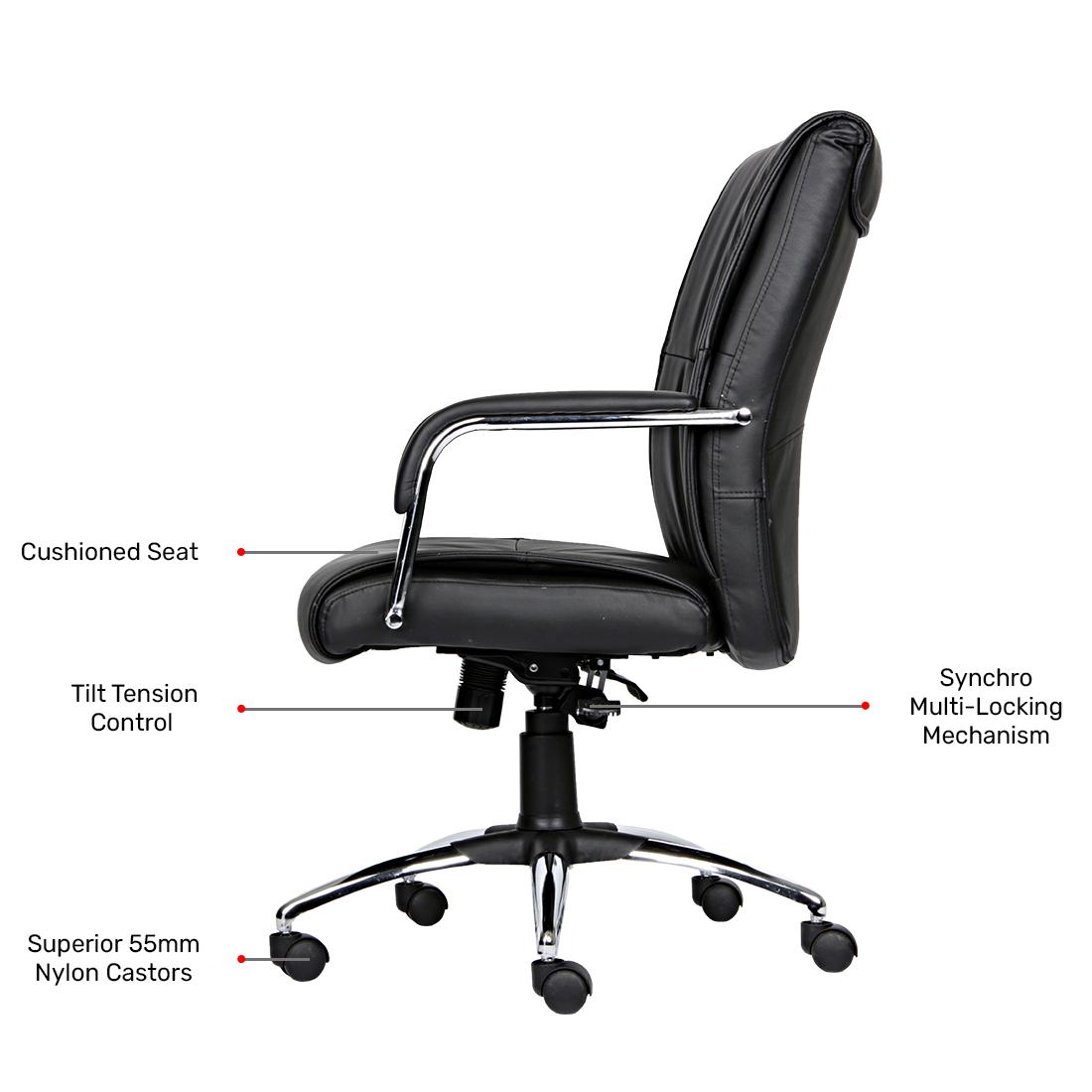 Durian Low Back Leatherette Chair Black 660 x 620 x 1105 mm Hot Pressed Plywood Office Chairs_3