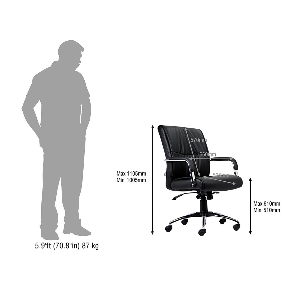 Durian Low Back Leatherette Chair Black 660 x 620 x 1105 mm Hot Pressed Plywood Office Chairs_4