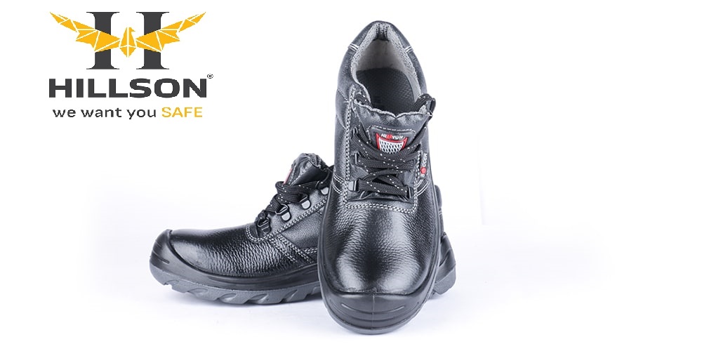 Hillson Soccer Buff Leather Steel Toe Safety Shoes Black_1