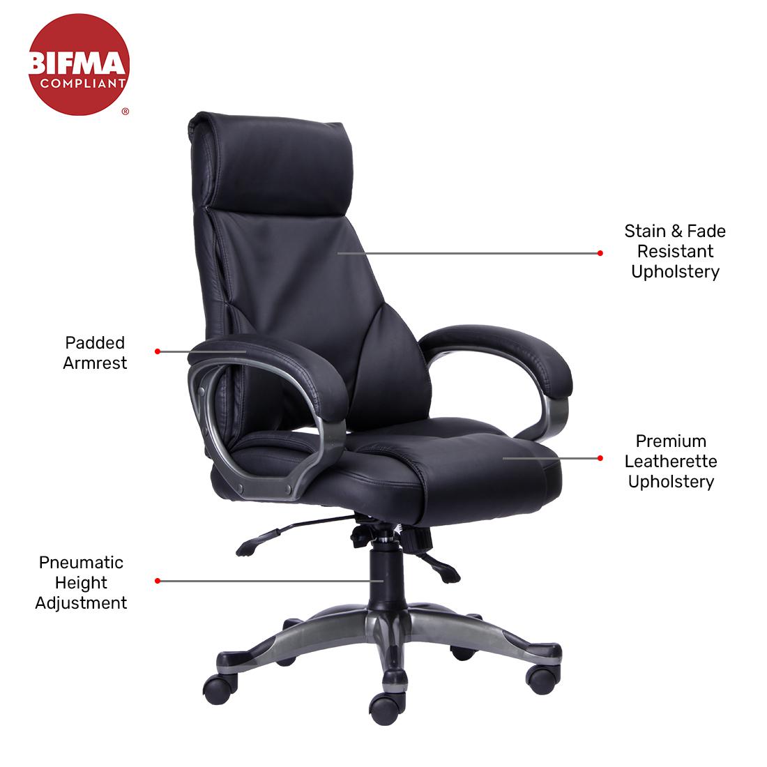 Durian High Back Leatherette Chair Black 700 x 550 x 1255 mm Hot Pressed Plywood Office Chairs_2