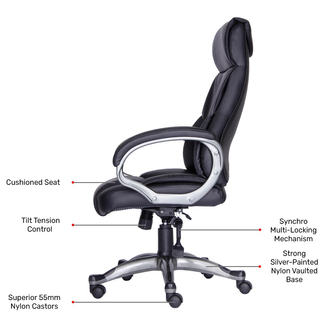 Durian High Back Leatherette Chair Black 700 x 550 x 1255 mm Hot Pressed Plywood Office Chairs_3