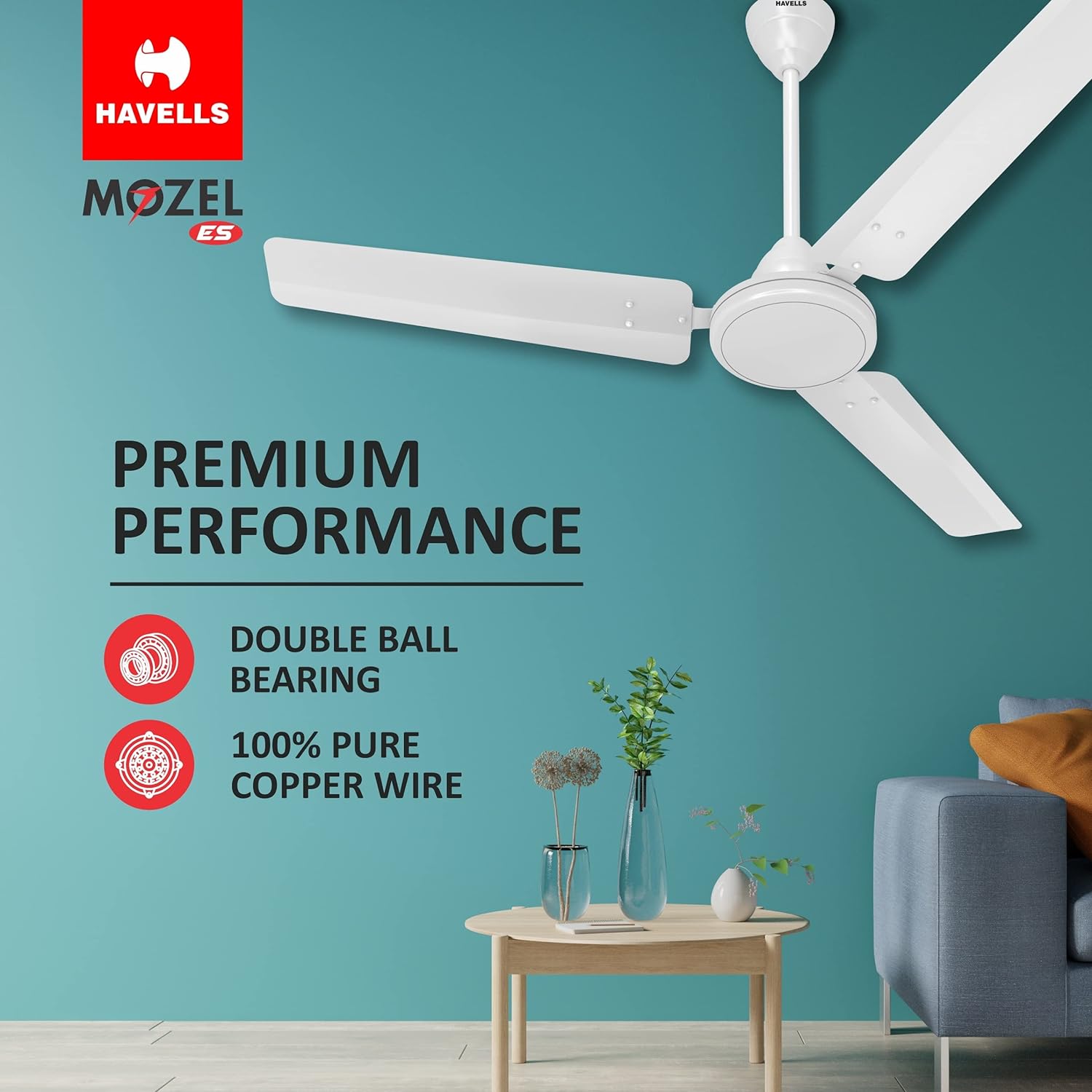 HAVELLS MOZEL ES 1200 mm 3 Blades 55 W Elegant White Ceiling Fans_2
