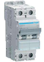 Hager h3 NDN210N Double Pole 10 A D Curve MCB_0