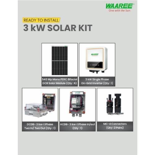 WAAREE 3 kW Single Phase Mono PERC Bifacial DCR On Grid Solar Solution_1