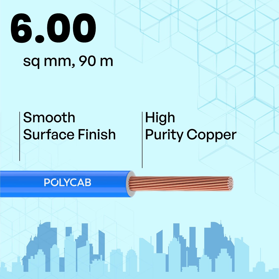 Polycab 6 sqmm MAXIMA+ HR FR LSH LF Electric Wire Blue 90 m_2