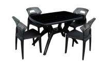 Plastic 4 Seater Modern Dining Table Set Rectangular Black_0