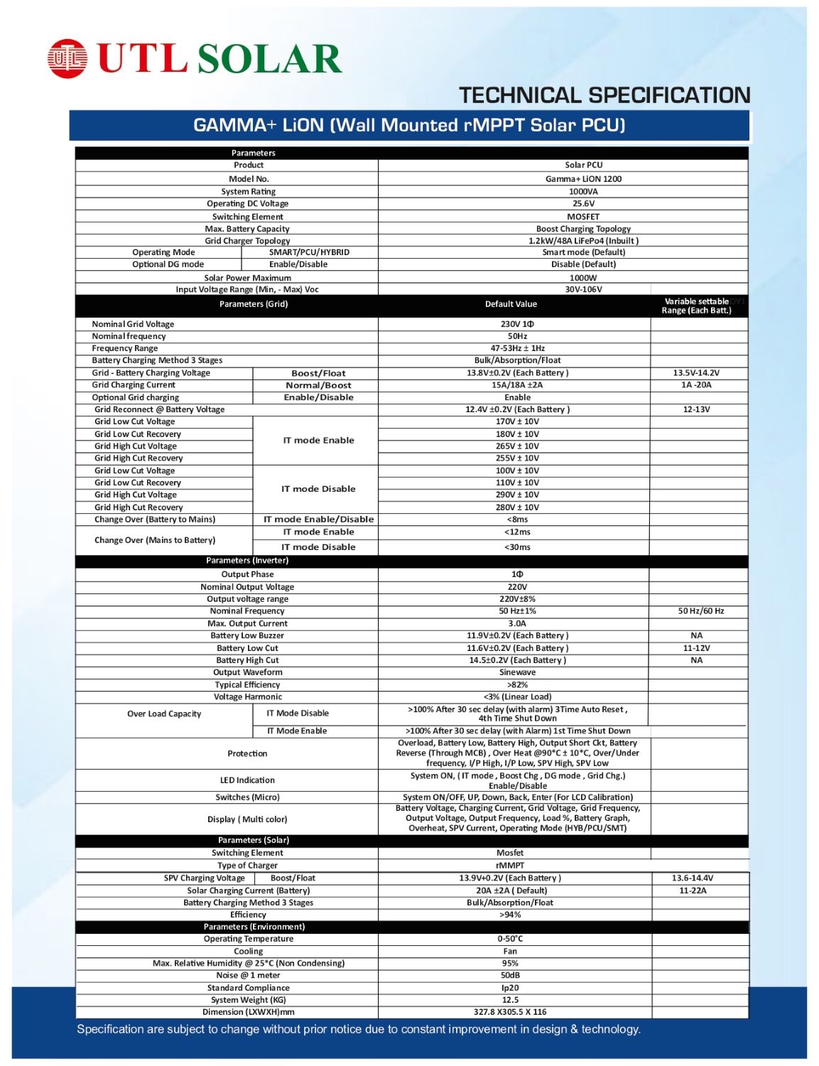 UTL GAMMA+ LiON 1200 1000 VA 25.6 V Single Phase Sine Wave MMPT Off Grid Solar Inverter_4