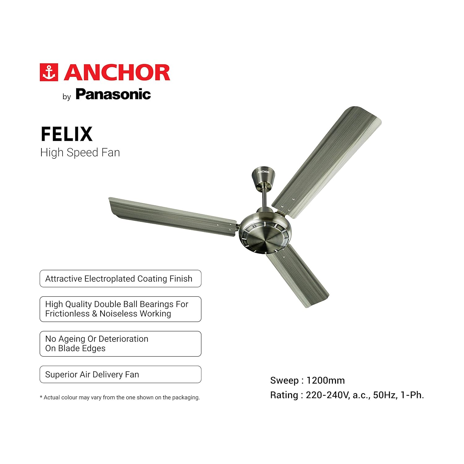 ANCHOR Felix 1200 mm 3 Blades 78 W Antique Brass Ceiling Fans_2