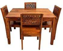 Wooden 4 Seater Modern Dining Table Set Rectangular Brown_0