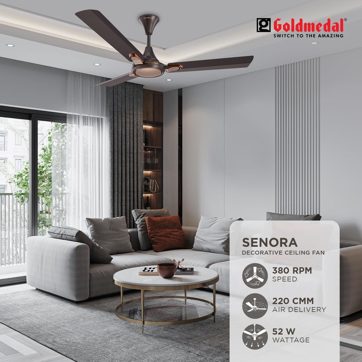 Goldmedal Senora 1200 mm 3 Blades 52 W Chocolate Gold Ceiling Fans_2
