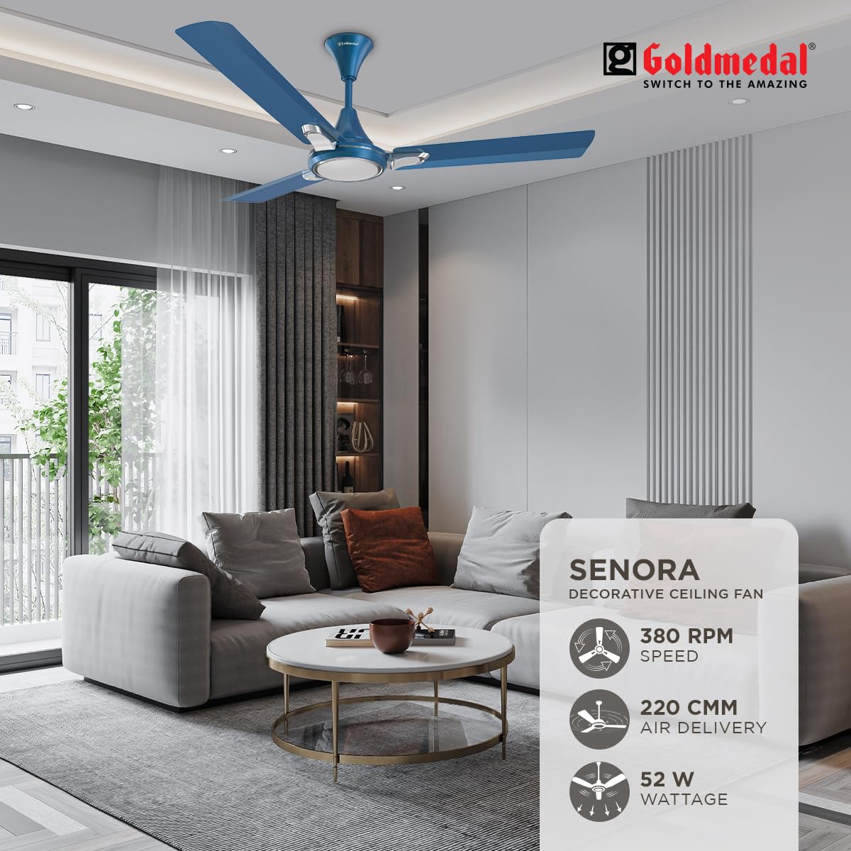 Goldmedal Senora 1200 mm 3 Blades 52 W Cobalt Silver Ceiling Fans_2