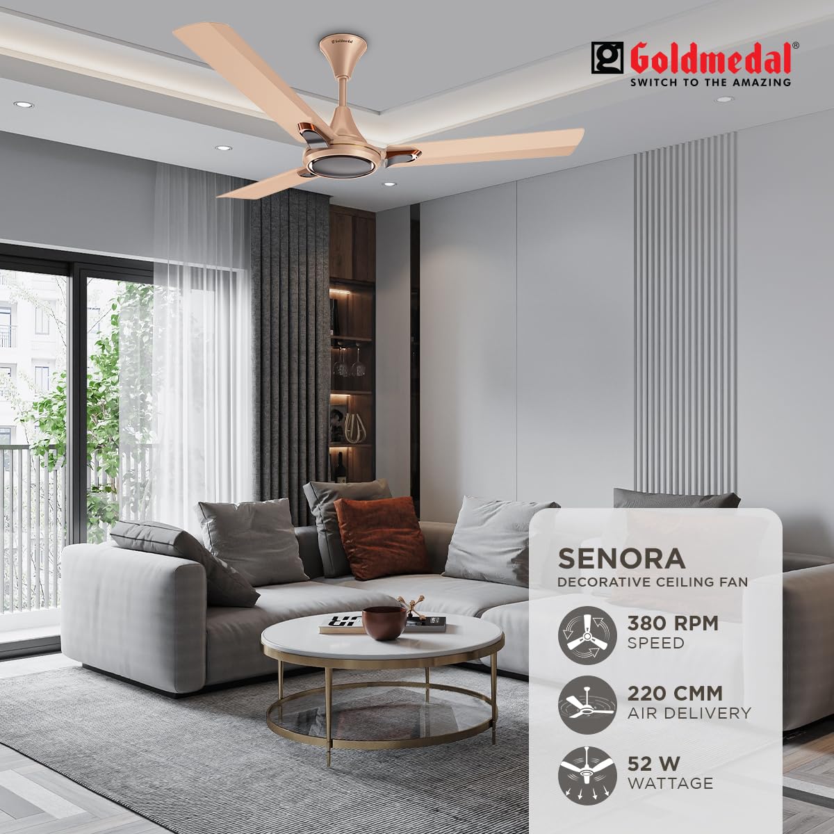 Goldmedal Senora 1200 mm 3 Blades 52 W Midas Gold Ceiling Fans_2