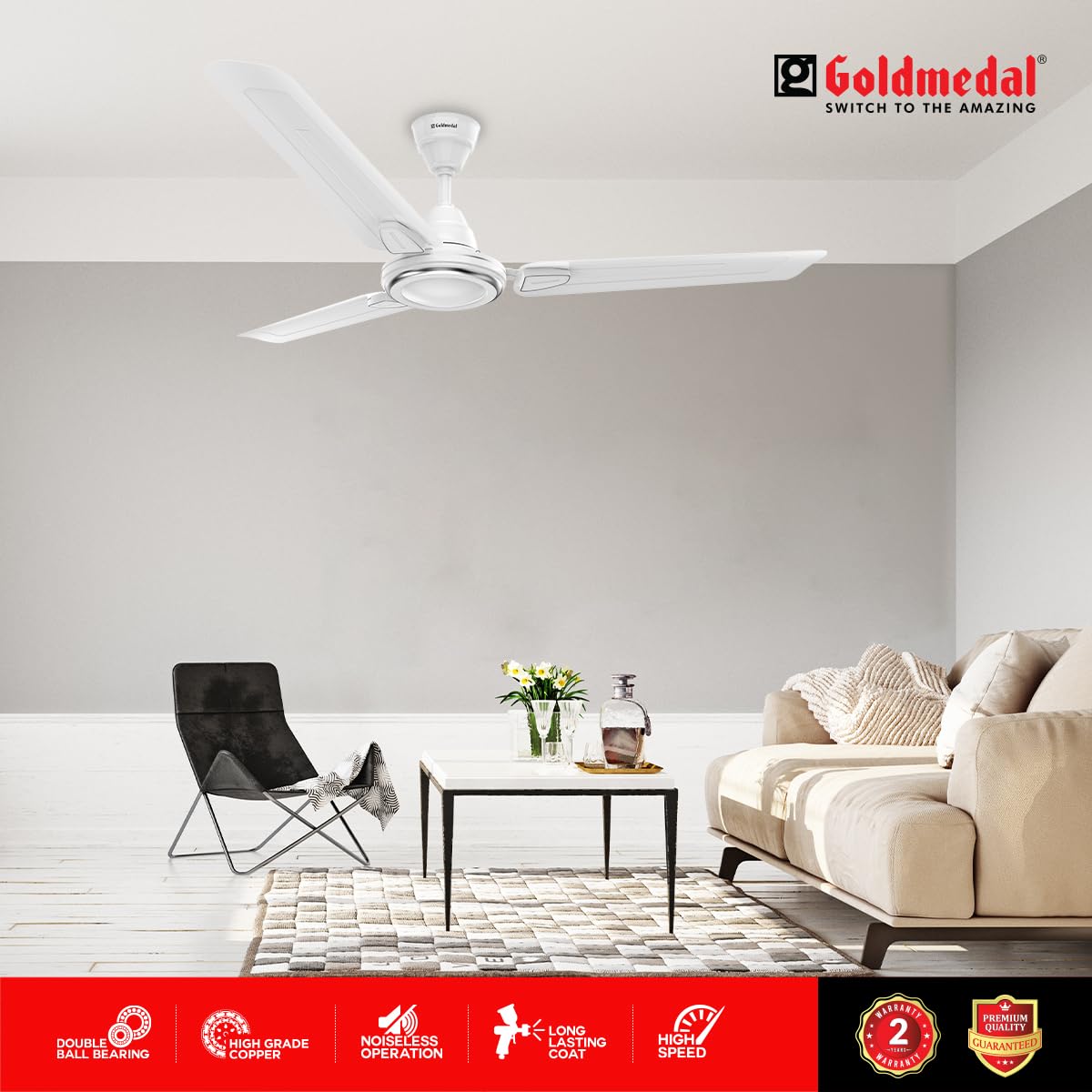 Goldmedal Gati Deco 1200 mm 3 Blades 50 W White Ceiling Fans_2