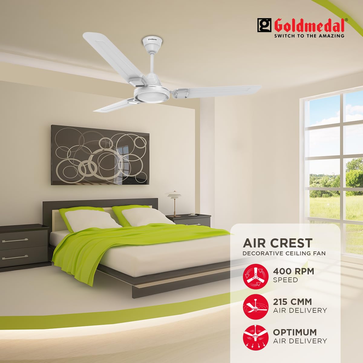 Goldmedal Air Crest 1200 mm 3 Blades 52 W Opal White Ceiling Fans_2