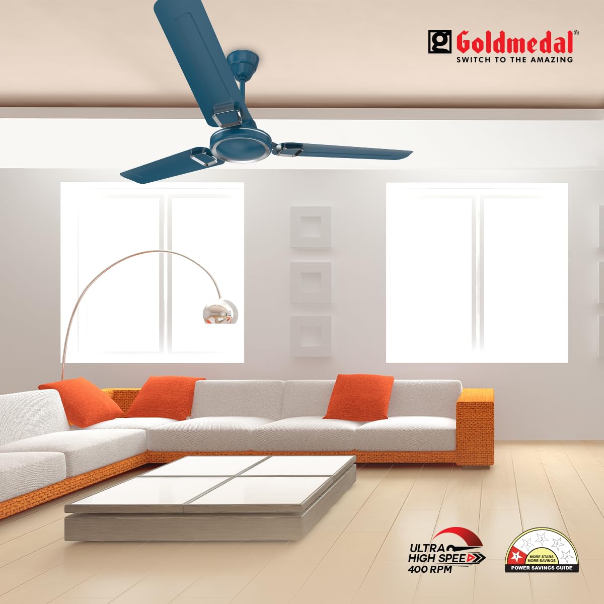 Goldmedal Air Crest 1200 mm 3 Blades 52 W Tangy Blue Ceiling Fans_1