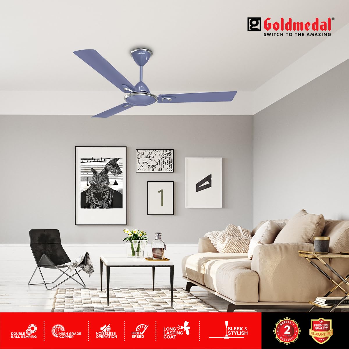 Goldmedal Eva Prime 1200 mm 3 Blades 52 W Royal Lavender Ceiling Fans_3