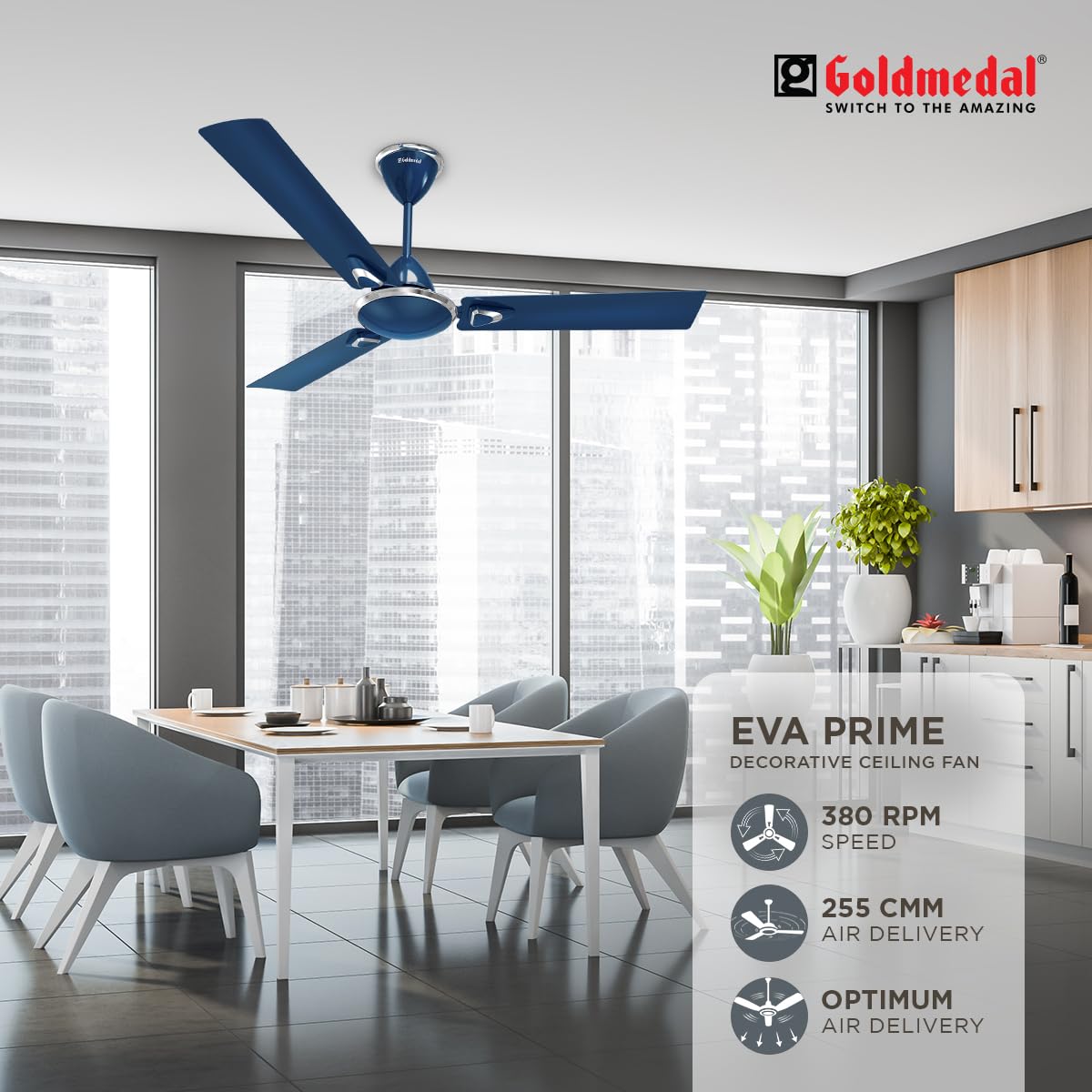 Goldmedal Eva Prime 1200 mm 3 Blades 52 W Royal Blue Ceiling Fans_2