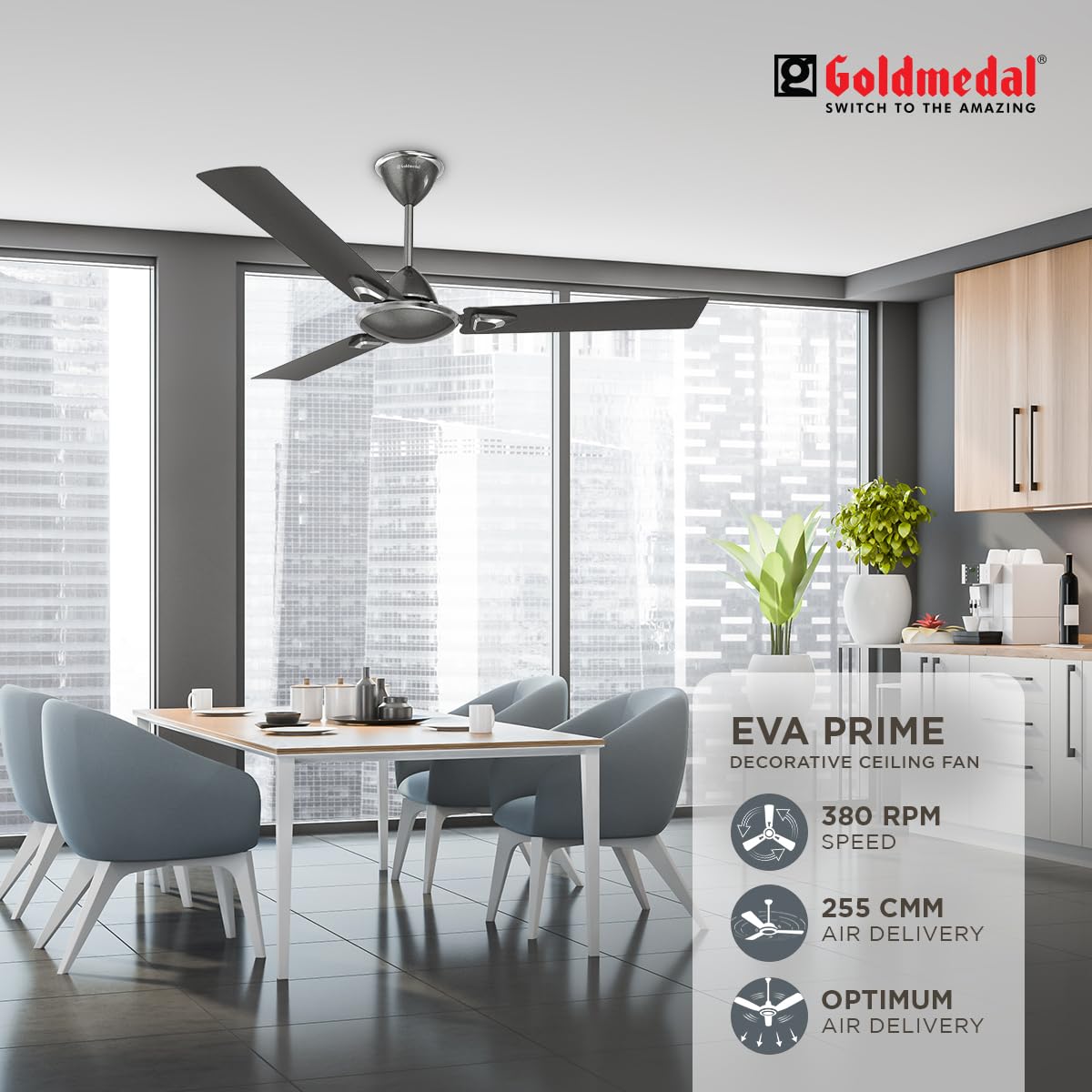 Goldmedal Eva Prime 1200 mm 3 Blades 52 W Metallic Grey Ceiling Fans_2