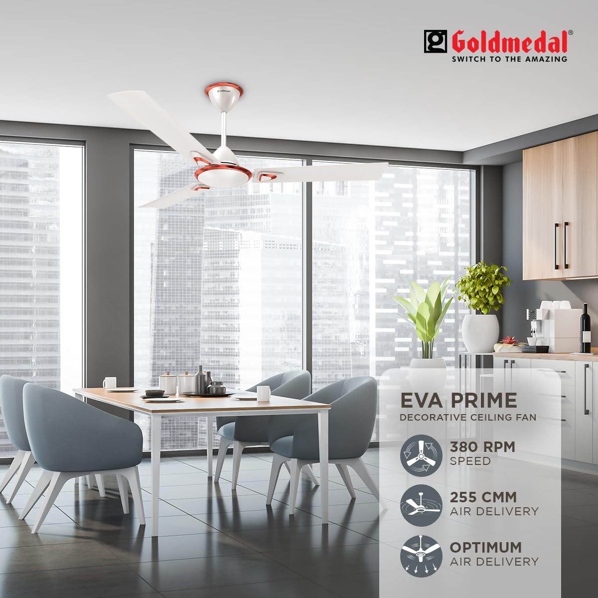 Goldmedal Eva Prime 1200 mm 3 Blades 52 W Metallic White Ceiling Fans_2