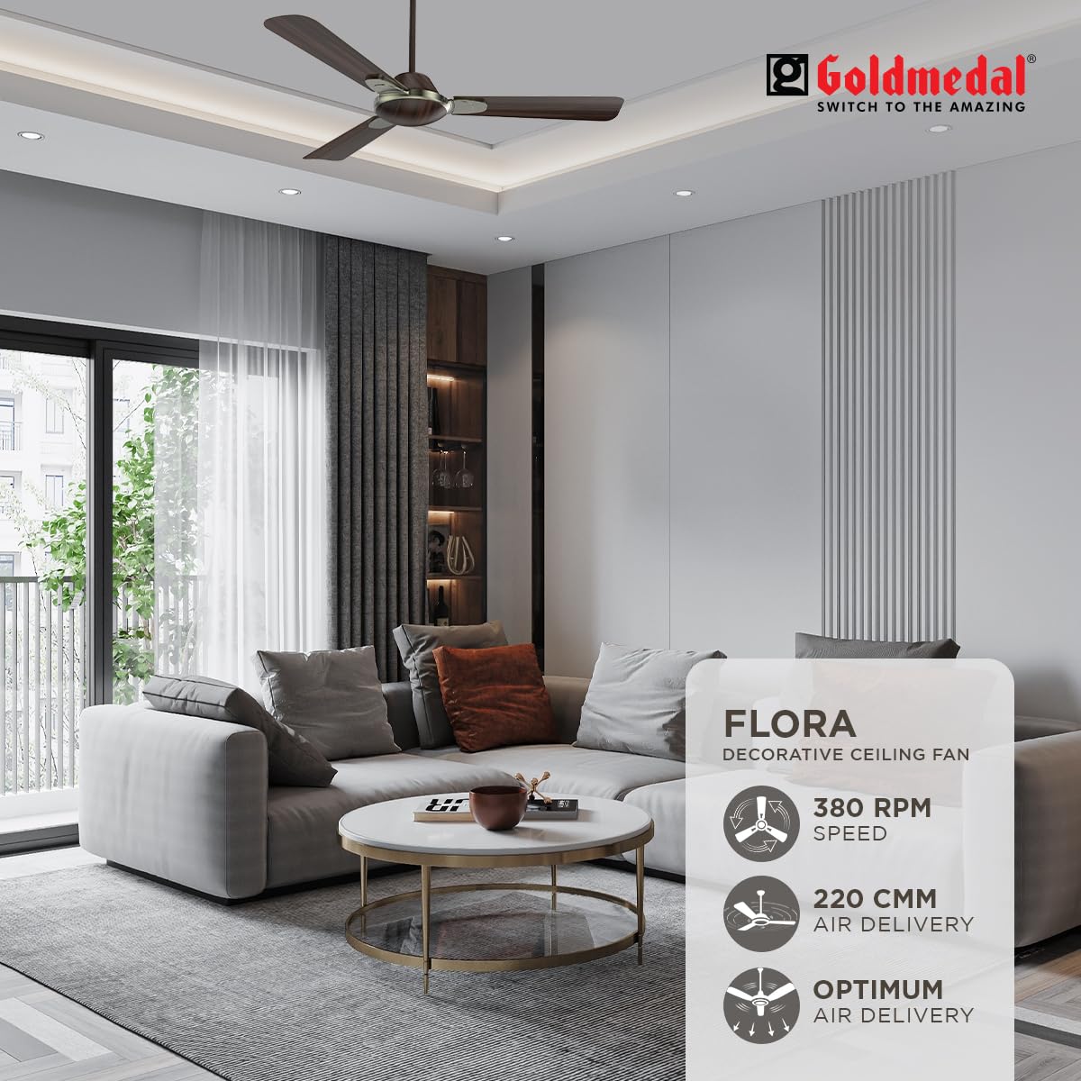 Goldmedal Flora 1200 mm 3 Blades 52 W Antique Brass Wengewood Ceiling Fans_1