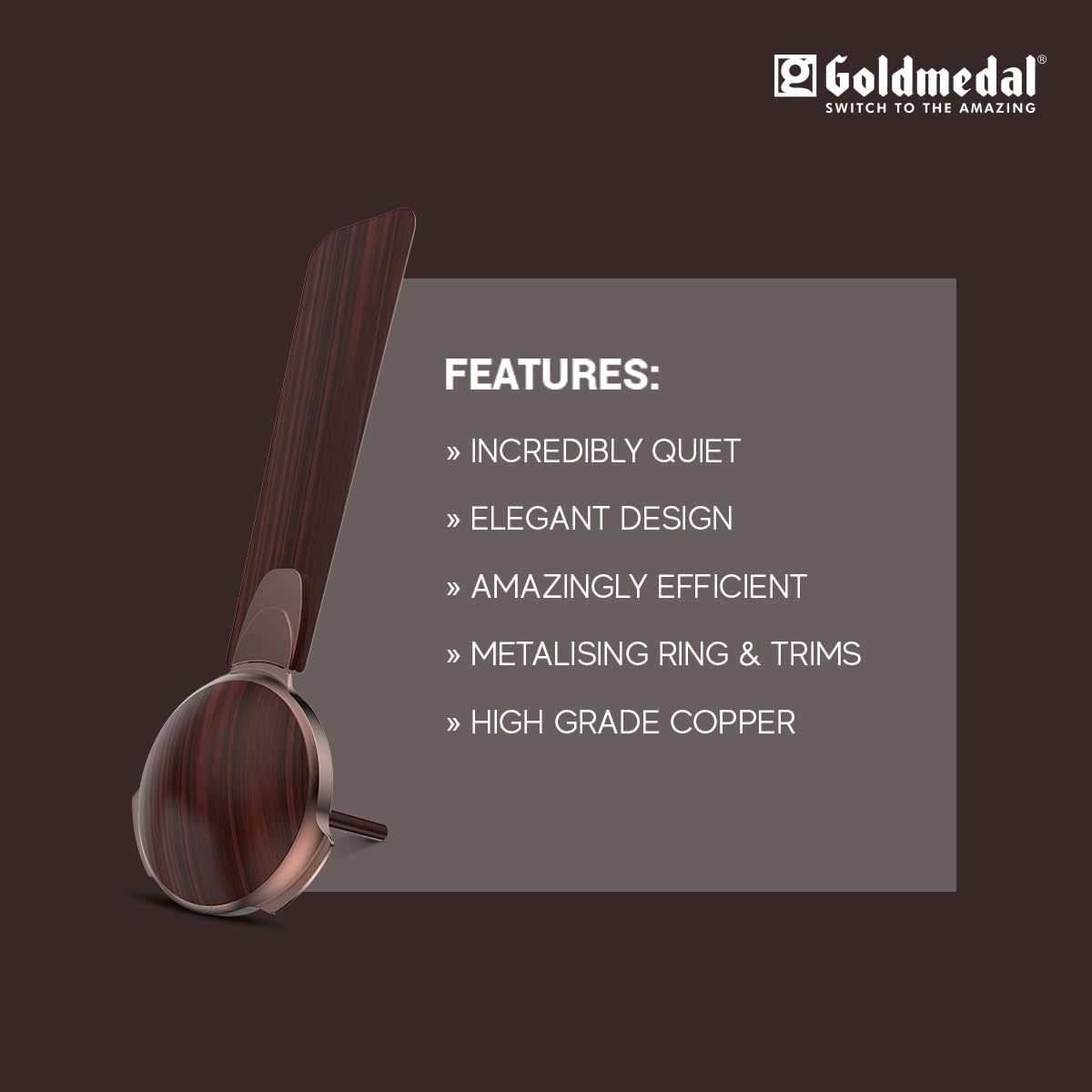 Goldmedal Flora 1200 mm 3 Blades 52 W Antique Copper Rosewood Ceiling Fans_2