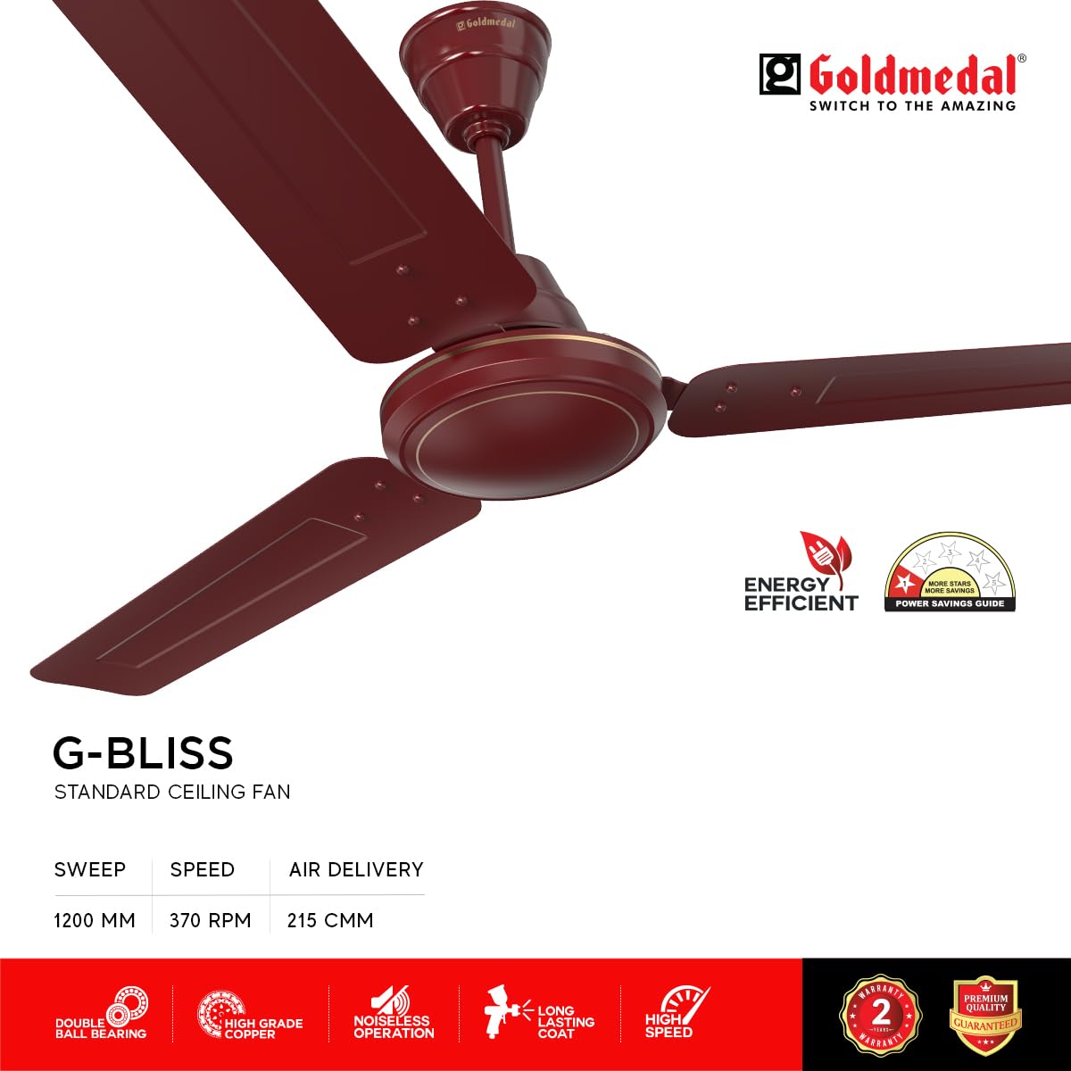 Goldmedal G-Bliss 1200 mm 3 Blades 52 W Brown Ceiling Fans_1