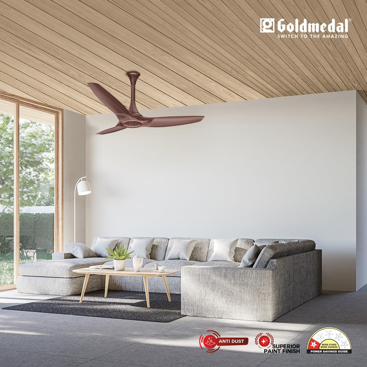 Goldmedal Hush-Air 1200 mm 3 Blades 53 W American Walnut Ceiling Fans_1
