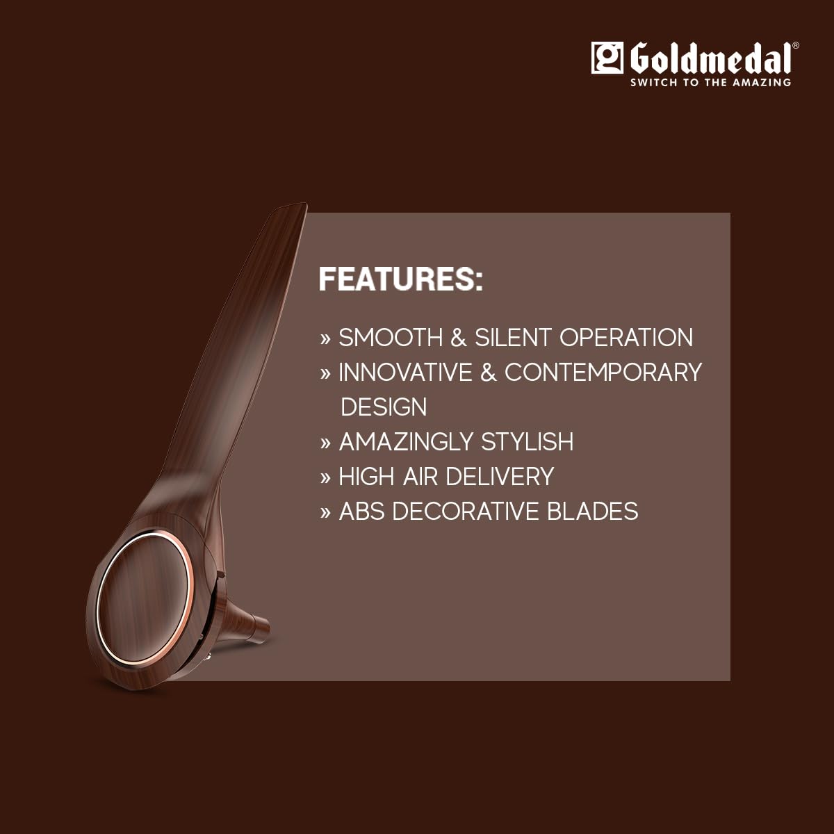 Goldmedal Hush-Air 1200 mm 3 Blades 53 W American Walnut Ceiling Fans_3