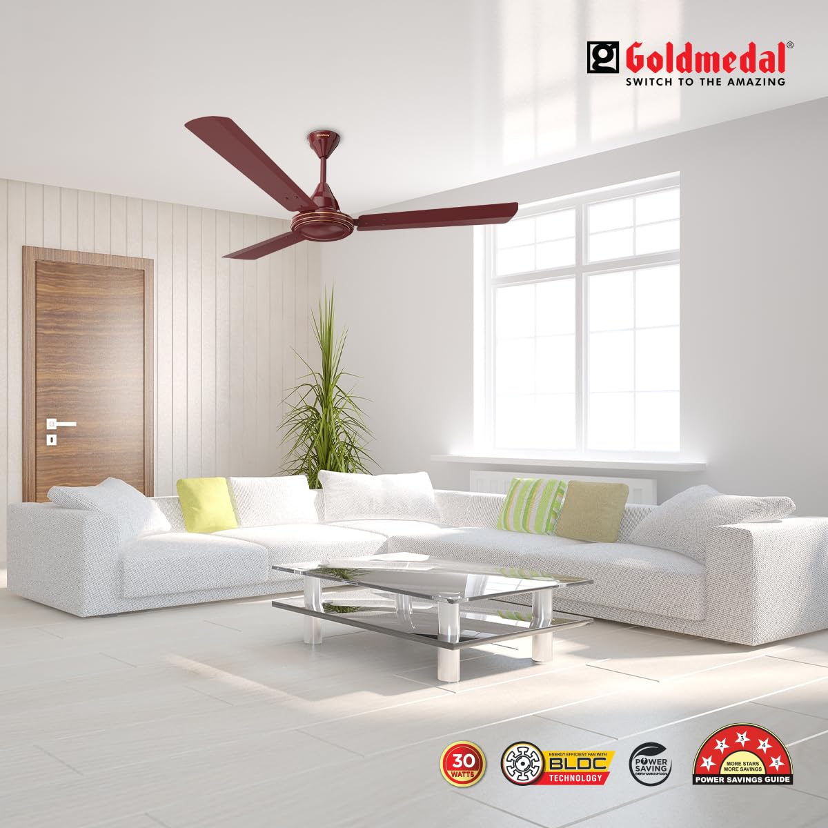 Goldmedal Marut BLDC 1200 mm 3 Blades 30 W Brown Ceiling Fans_1