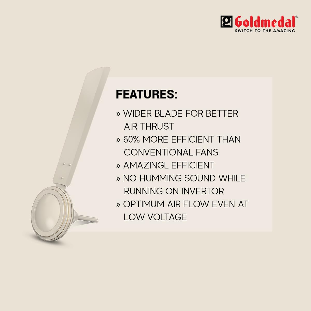 Goldmedal Marut BLDC 1200 mm 3 Blades 30 W Ivory Ceiling Fans_3