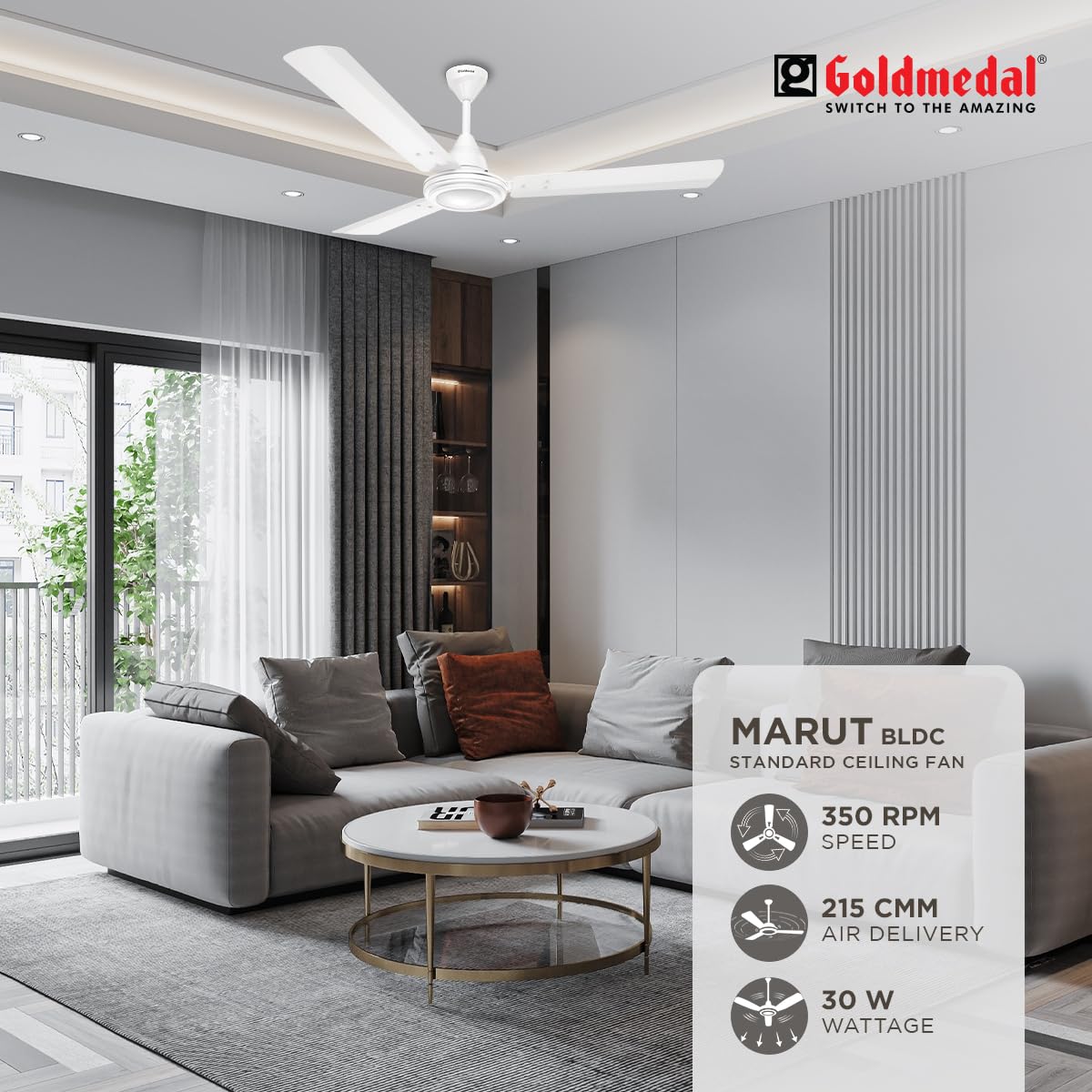 Goldmedal Marut BLDC 1200 mm 3 Blades 30 W White Ceiling Fans_2