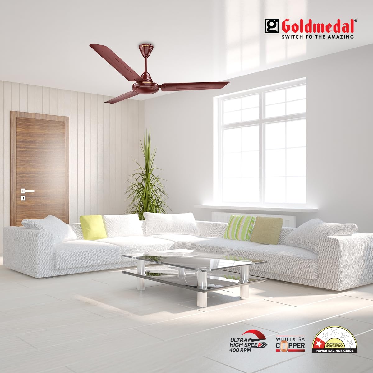 Goldmedal Volt 400 1200 mm 3 Blades 52 W Brown Ceiling Fans_1