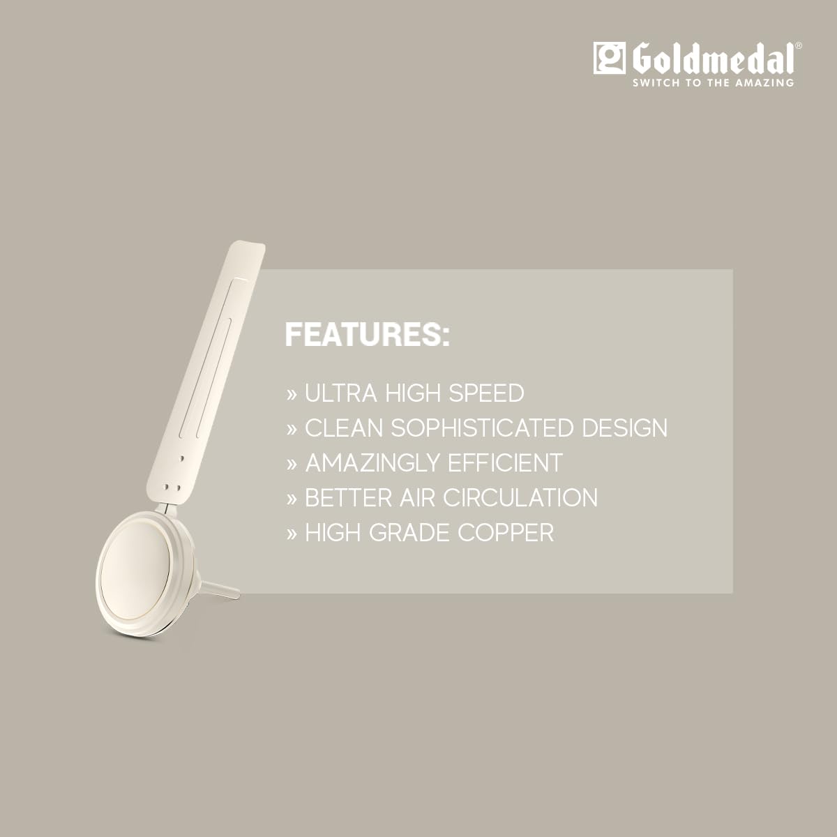 Goldmedal Volt 400 1200 mm 3 Blades 52 W Ivory Ceiling Fans_2