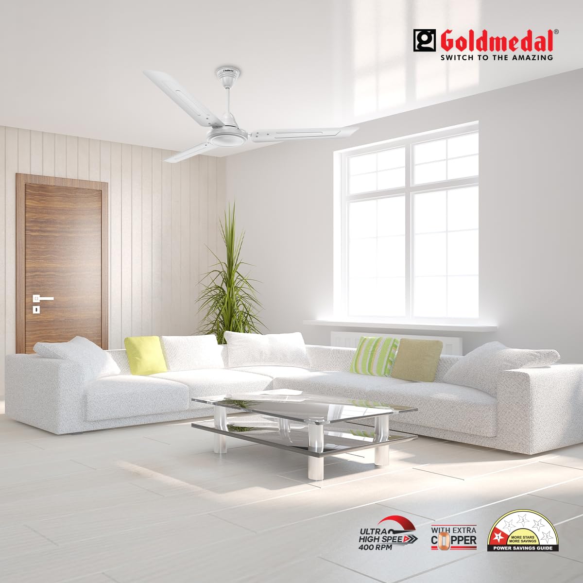 Goldmedal Volt 400 1200 mm 3 Blades 52 W White Ceiling Fans_1