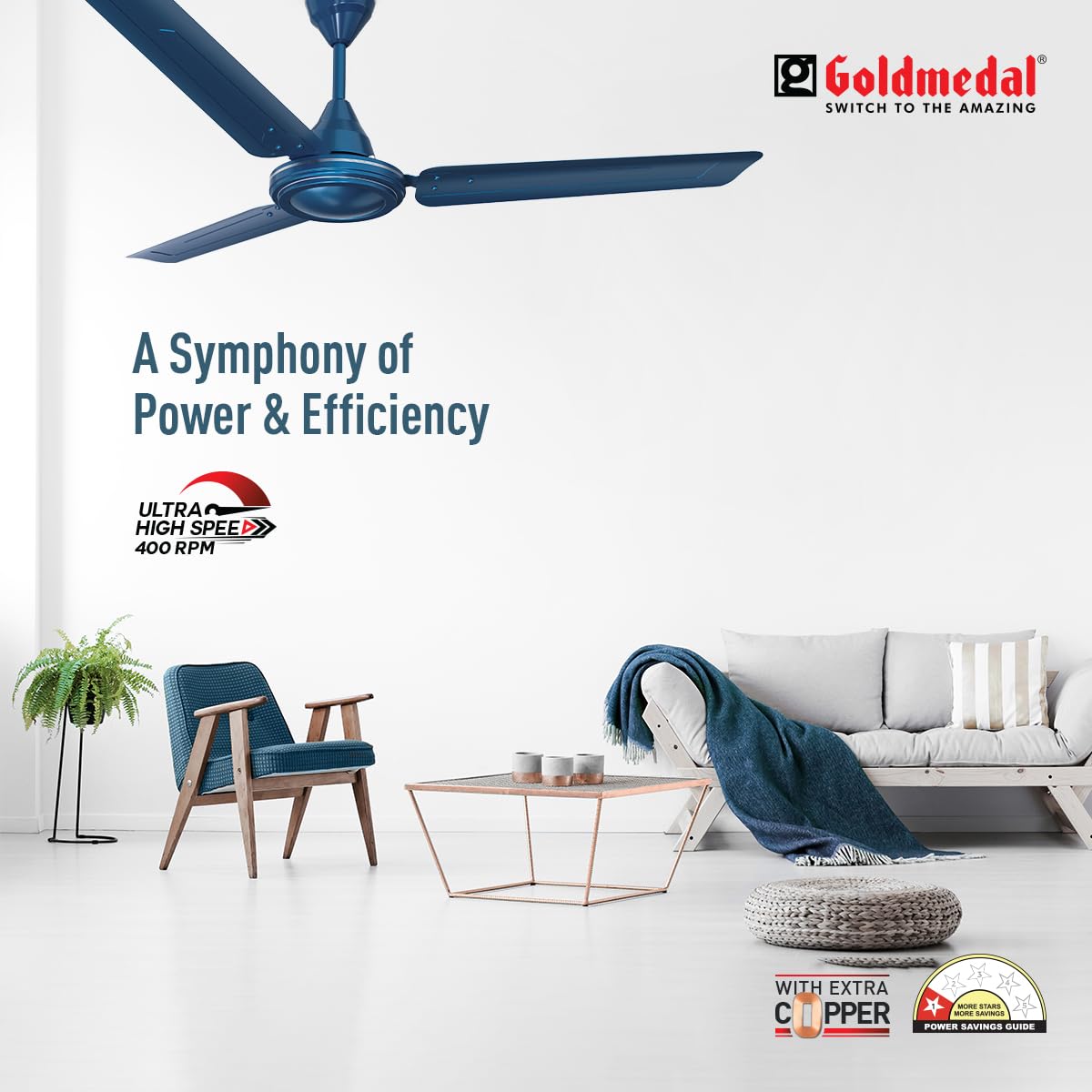 Goldmedal Gati 400 Neo 1200 mm 3 Blades 50 W Blue Ceiling Fans_1