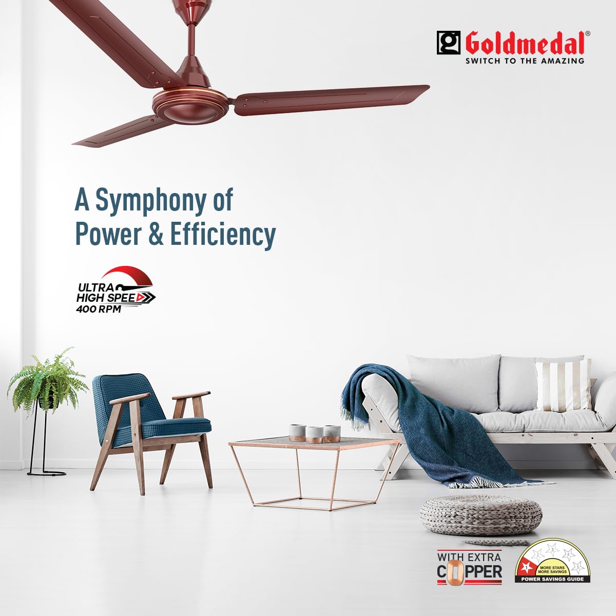 Goldmedal Gati 400 Neo 1200 mm 3 Blades 50 W Brown Ceiling Fans_1