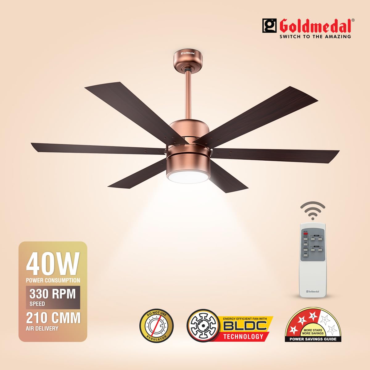 Goldmedal Phantom BLDC 1200 mm 6 Blades 40 W Antique Copper Rosewood Ceiling Fans_1
