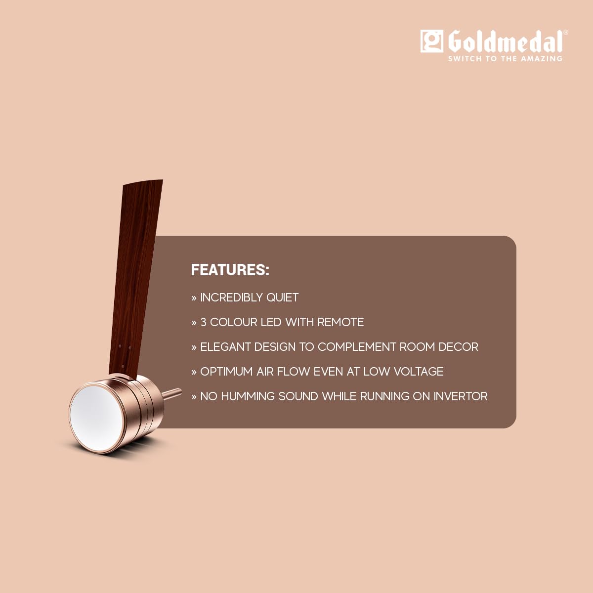 Goldmedal Phantom BLDC 1200 mm 6 Blades 40 W Antique Copper Rosewood Ceiling Fans_3