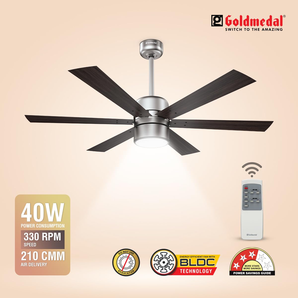 Goldmedal Phantom BLDC 1200 mm 6 Blades 40 W Antique Silver Darkwood Ceiling Fans_1