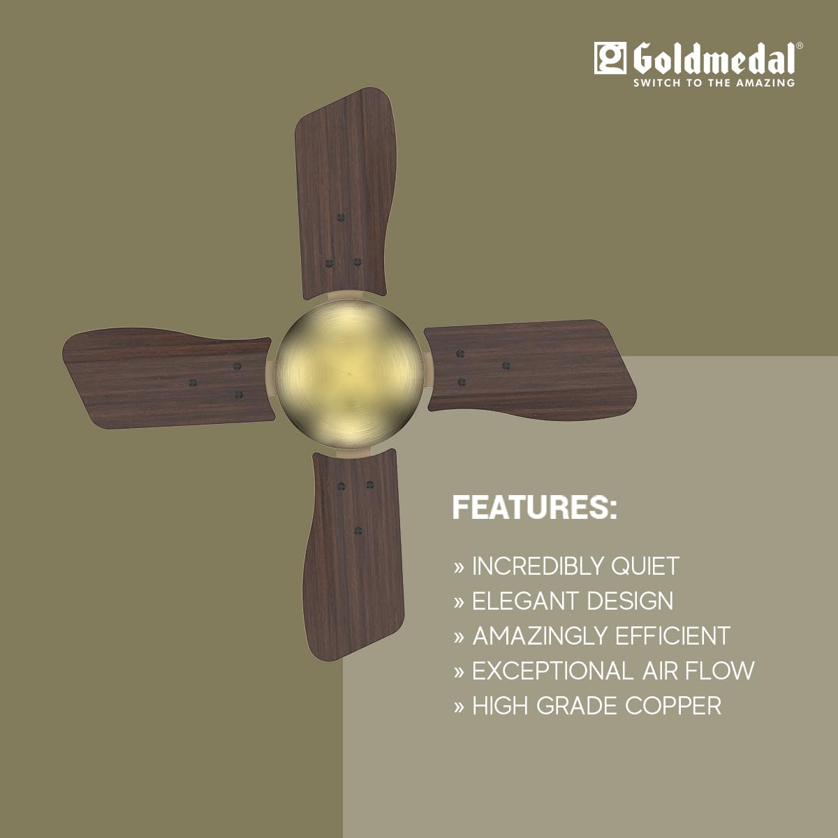 Goldmedal Thor 600 mm 4 Blades 65 W Antique Brass Wengewood Ceiling Fans_3