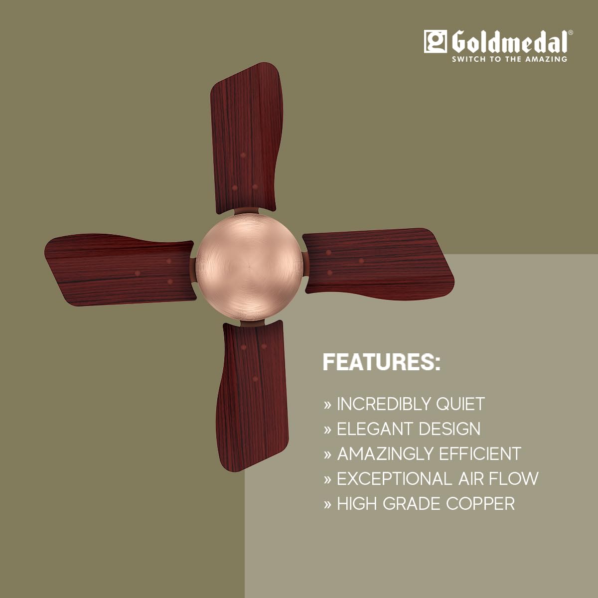 Goldmedal Thor 600 mm 4 Blades 65 W Antique Copper Rosewood Ceiling Fans_3