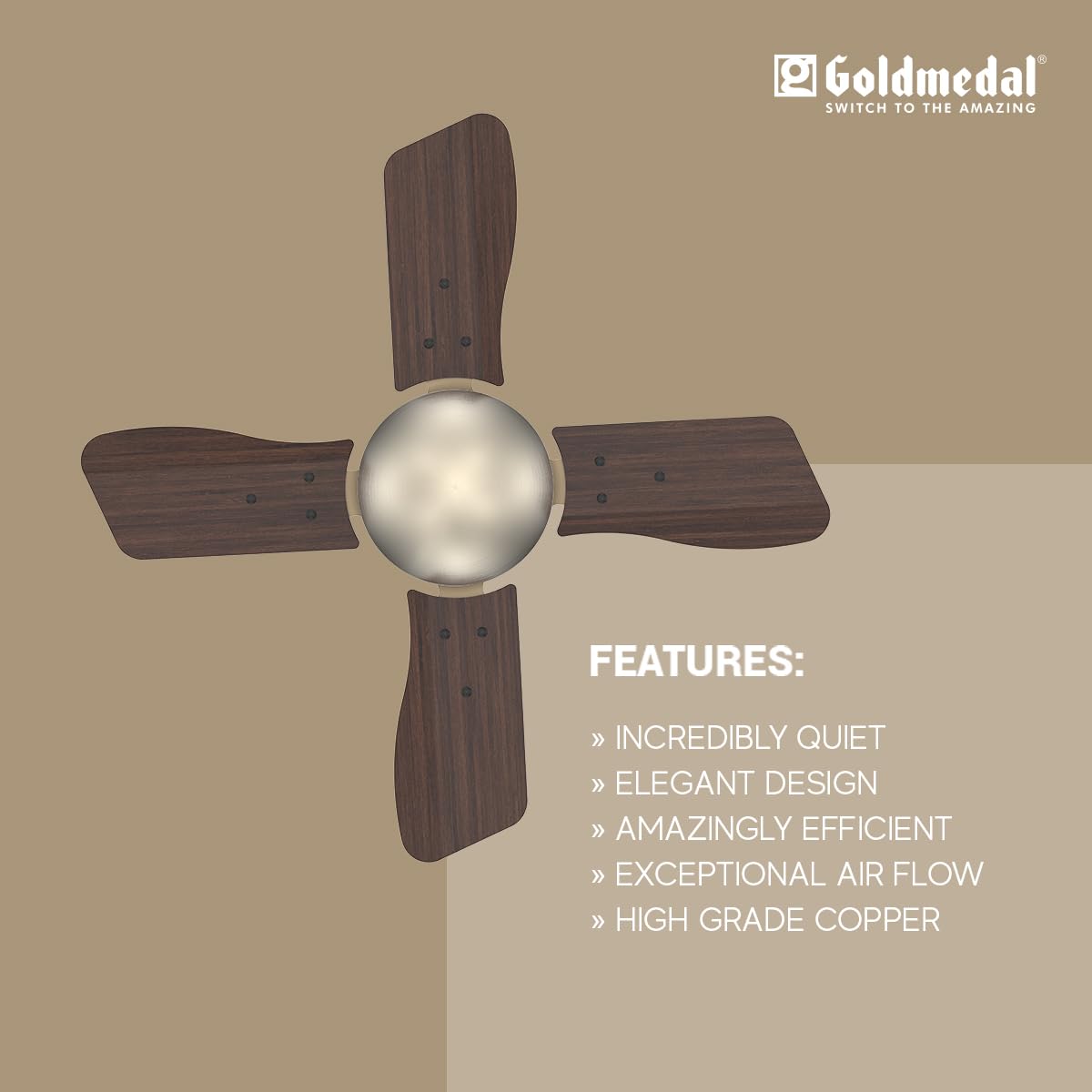 Goldmedal Thor 600 mm 4 Blades 65 W Antique Steel Wengewood Ceiling Fans_3
