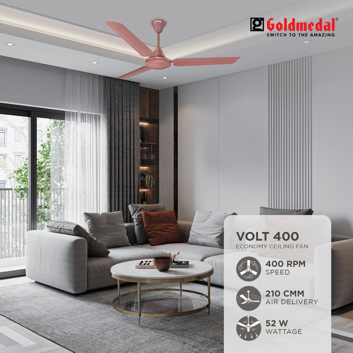 Goldmedal Volt 400 1200 mm 3 Blades 52 W Matt Brown Ceiling Fans_2