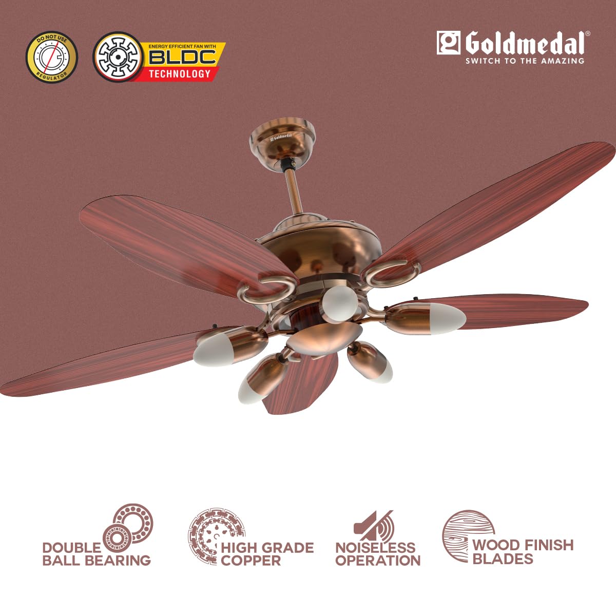 Goldmedal Daisy BLDC 1200 mm 5 Blades 40 W Antique Copper Rose Wood Ceiling Fans_3