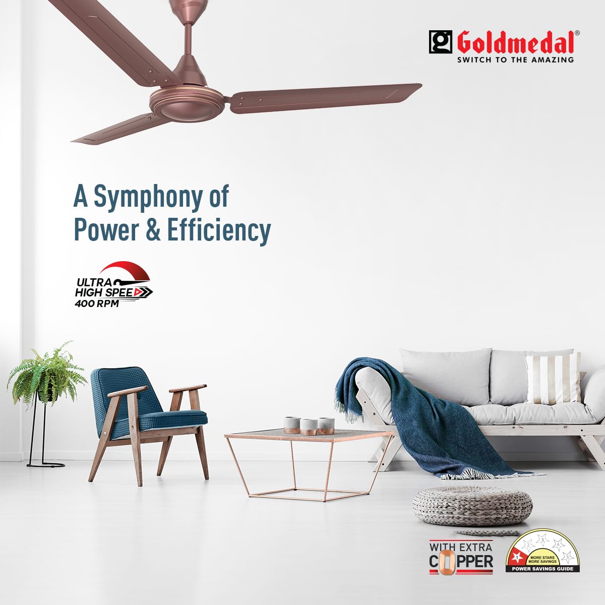 Goldmedal Gati 400 Neo 1200 mm 3 Blades 50 W Matt Brown Ceiling Fans_1