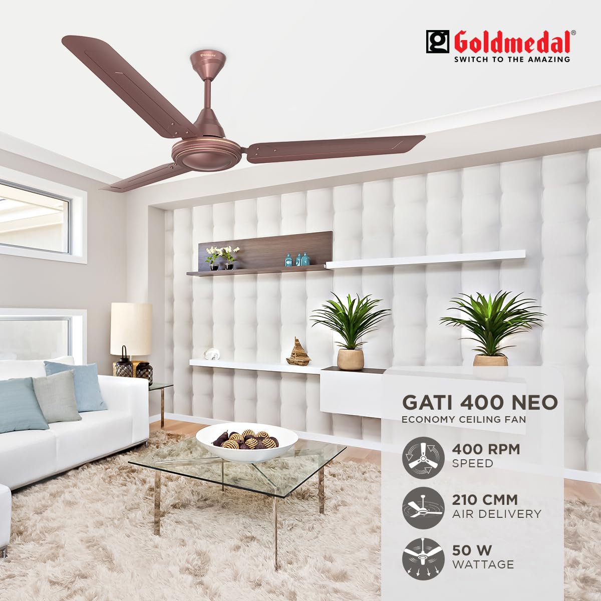 Goldmedal Gati 400 Neo 1200 mm 3 Blades 50 W Matt Brown Ceiling Fans_2
