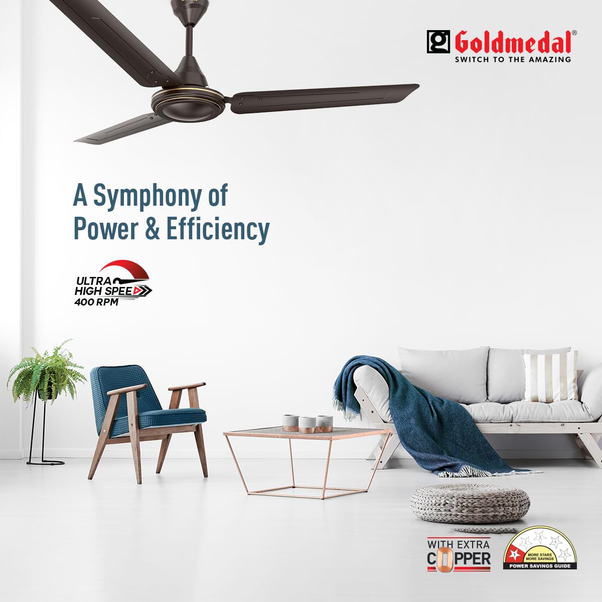 Goldmedal Gati 400 Neo 1200 mm 3 Blades 50 W Smoke Brown Ceiling Fans_1