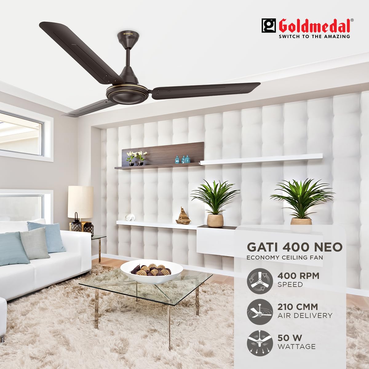 Goldmedal Gati 400 Neo 1200 mm 3 Blades 50 W Smoke Brown Ceiling Fans_2