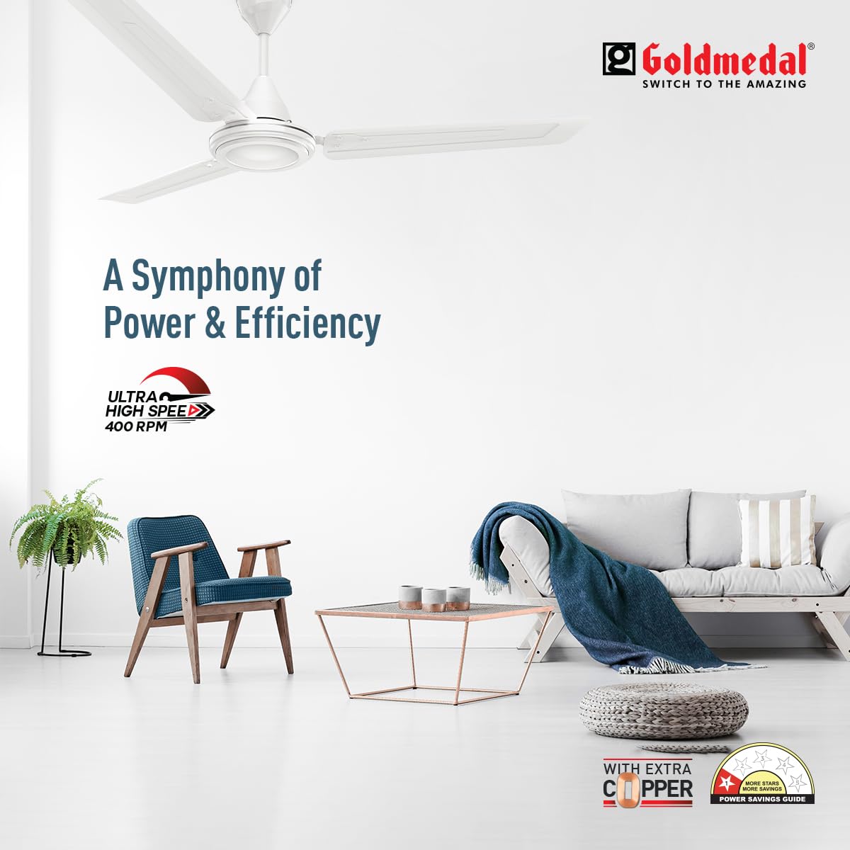 Goldmedal Gati 400 Neo 1200 mm 3 Blades 50 W White Ceiling Fans_1